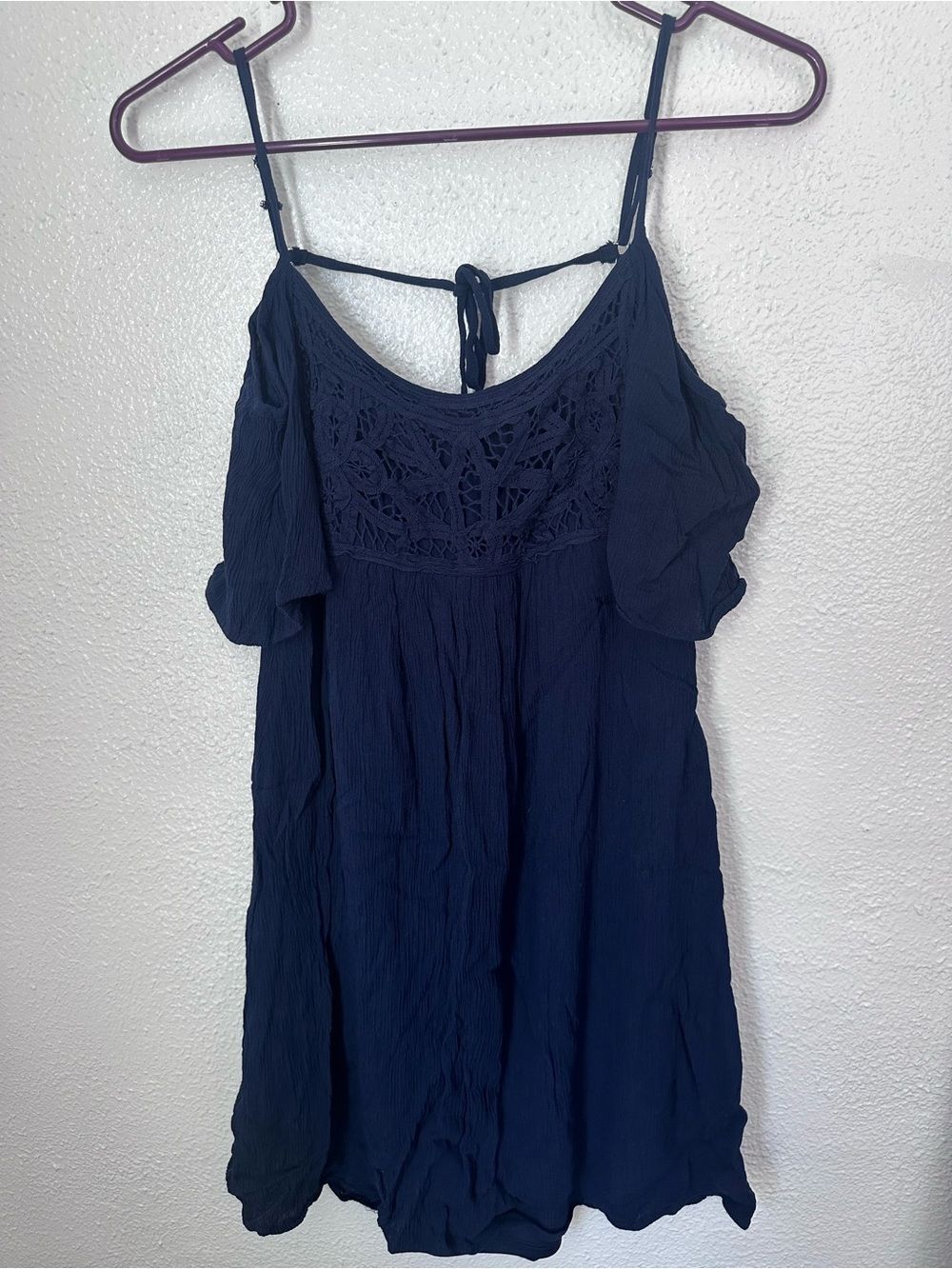 Maurice’s Navy Blue Cold Shoulder Mini Dress Women’s Small Crochet Cotton Rayon